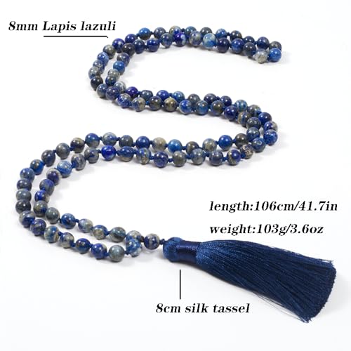 8mm Natural Stone 108 Mala Beads Necklace for Men and Women - color: Lapis Lazuli