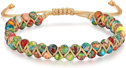 Sriomu 7 Chakra Bracelets for Women Handmade Natural Jasper Stone Healing Bead Bracelet Women Men Boho Friendship Inspirational Jewelry Natural Jasper Stone Double Layer Healing Bead Jewelry Gifts - color: A-Colorful（HB)