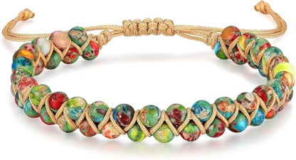 Sriomu 7 Chakra Bracelets for Women Handmade Natural Jasper Stone Healing Bead Bracelet Women Men Boho Friendship Inspirational Jewelry Natural Jasper Stone Double Layer Healing Bead Jewelry Gifts - color: A-Colorful（HB)