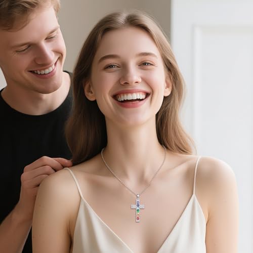 POPLYKE Chakra Necklace for Women 925 Sterling Silver Bar/Inifinity/Cross Necklace Mother Day Jewelry Gift for Women - style: cross