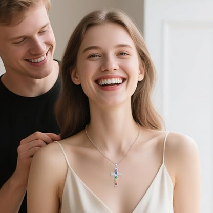 POPLYKE Chakra Necklace for Women 925 Sterling Silver Bar/Inifinity/Cross Necklace Mother Day Jewelry Gift for Women - style: cross