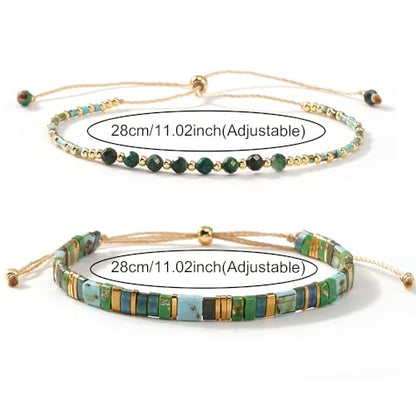 Tila Flat Beaded Stretch Bracelets for Women Stackable Gold Colorful Seed Beads Boho Bracelet Stack Adjustable Rope String Friendship Jewelry Trendy Holiday Gift - color: turquoise
