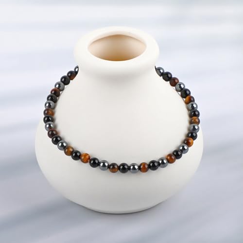 LPBeads Handmade Natural Gemstone Stretch Elastic Bracelet Healing Crystal Round Stone Beads Jewelry Gifts for Women Men - color: Onyx Tiger Hematite Mixed, size: 4mm