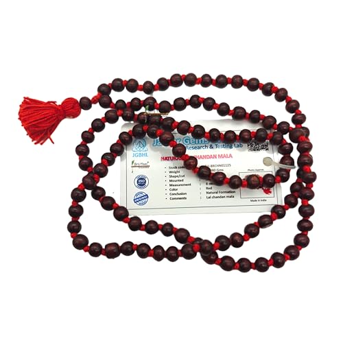 BRIJ HAAT Red Sandalwood Prayer Mala, 108+1 Beads, Meditation Necklace - size: 8mm Beads