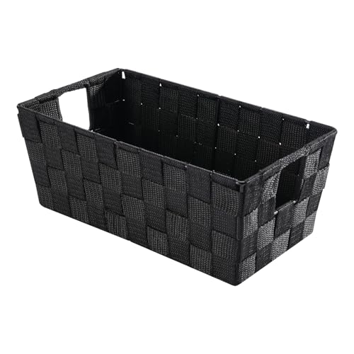 Small Woven Storage Baskets for Shelves - Decorative Bathroom Organizer Bins, Versatile Shelf Storage Solution for Home Organization & Closet (Black） - color: Black, size: 11.42 × 6.5 × 4.53 inches