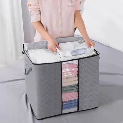 3-Pack Heavy-Duty Storage Bags with Zipper | Waterproof Moving & Travel Storage Organizers | Foldable Reinforced Handles for Clothes, Bedding,Blankets | Space-Saving,Vertical Style,Grey