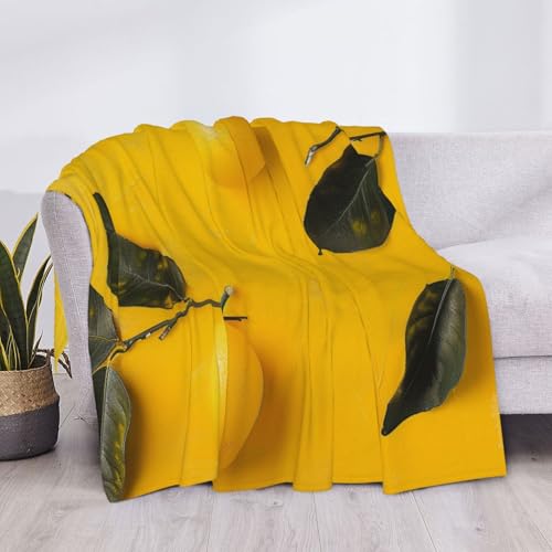 Yellow Lemon 1 Prints Throw Blanket (320g Flannel) Anti-Pilling Warm Fuzzy Blankets for Bed Sofa Couch Travel 40x30 Inch - color: Yellow Lemon 1, size: 40x30 Inch