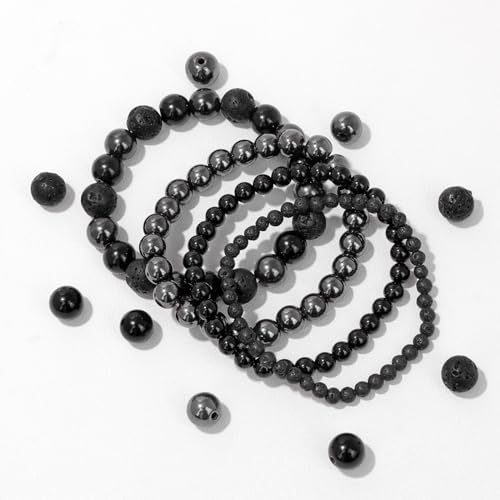 4pcs Beaded Bracelets for Women,Natural Healing Crystal Gemstones Bracelet,Anxiety Stress Relief Bracelet Handmade purple Jewelry Gifts for Women - color: Hematite&Black agate&Lava Rock