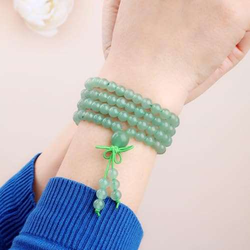 AD Beads 6mm 8mm 108 Prayer Mala Jasper Elastic Bracelet - Handmade Yoga Meditation Healing Power Energy Gifts for Unisex Adult. - color: Green Aventurine(Opportunity)