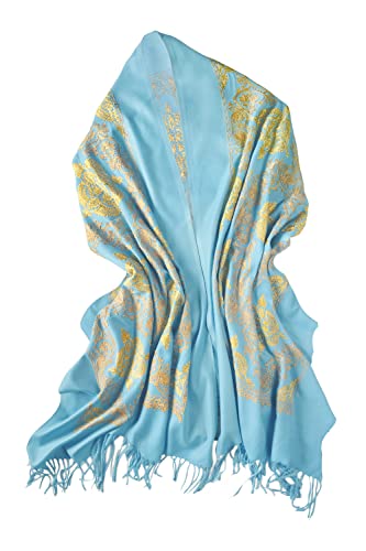 Urban CoCo Women's Embroidered Oversize Tassel Shawl Scarf Wraps for Women - color: #2-light Blue