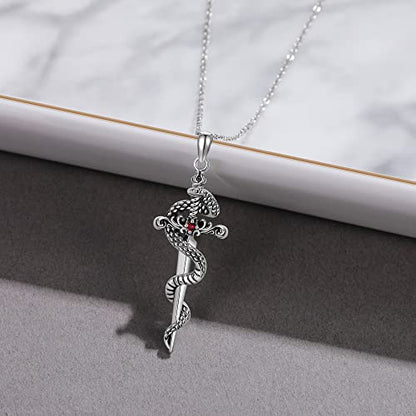 Sterling Silver Cute Animal Pendant Necklace Fox/Snake/Unicorn/Owl on Moon/Rabbit/Horse Necklace Jewelry for Women Mom Sister - style: Sword Snake