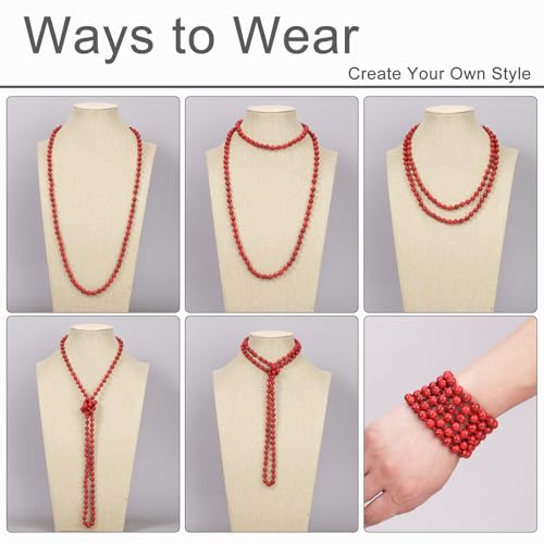 Beaded Necklace Hand Knotted for Woman - color: Red Turquoise
