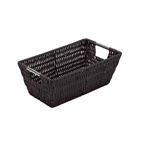 Simplify 11"x6.5"x4.5" Small Shelf Storage Woven Basket with Handles, Nursery, Playroom, Toys, Bedroom, Closet, Clothes, Office, Decorative Rattan Totes, Chocolate - color: Chocolate, size: Small Shelf