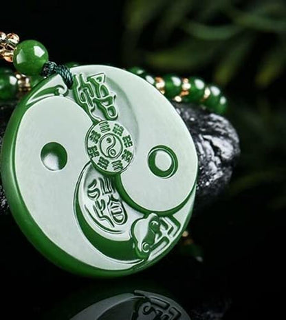 Meditation Necklace, Natural Green Jade Pendant Hand Carved Pendants Fashion Necklace Jewelry Lucky Amulet
