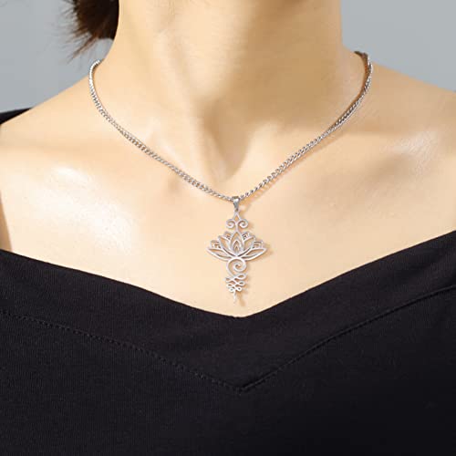 TEAMER Lotus Necklace Stainless Steel Flower of Life Necklace Yoga Meditation Pendant Inspirational Jewelry For Women - color: Style 1 - Silver