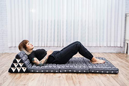 Leewadee 3-Fold Mat XXL with Triangle Cushion – Firm TV Pillow, Foldable Mattress with Cushion Made of Eco-Friendly Kapok, 67 x 31 inches, Black - color: Cbt4 - Black, size: 3 seating segments XL