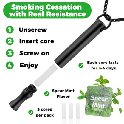 LAMKHOO Breathing Necklace to Quit Smoking and Vaping with Refillable Mint Pods Stainless Steel Stop Smoking Aids Fidget Necklace for Anxiety Relief Smokeless Inhaler for Adults - color: black