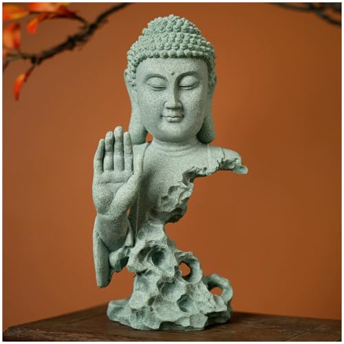 livelyfish Meditating Buddha Statue Zen Garden Statues Sandstone Thinker Buddha Sculpture Figurine for Fish Tank Aquarium Home Decorations, Gift (B) - size: B