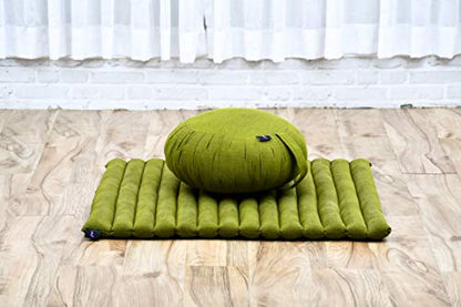 Leewadee Meditation Cushion Set – 1 Round Zafu Meditation Pillow and 1 Square Roll-Up Zabuton Meditation Mat, Pillows Bundle Filled with Kapok