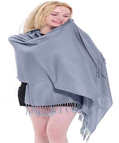 CJ Apparel Solid Color Tassels Design Nepalese Shawl Scarf Wrap Stole Throw Head Wrap Pashmina Gift Hand Made in Nepal New - color: Grey