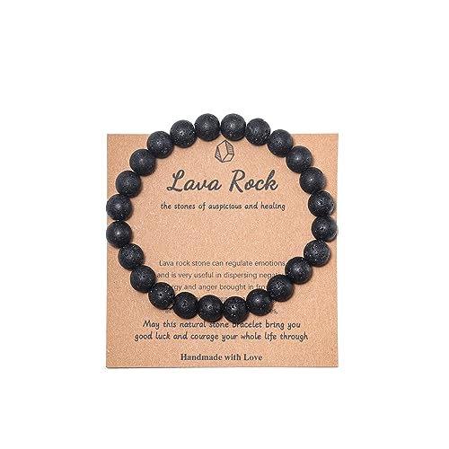 Pingyongchang Stress Relief Anxiety Yoga Bracelet,Mantra Bracelets for Women Natural Crystal Stone Healing Gifts Birthday Gifts for Jade Bracelet for Men - color: Lava Rock