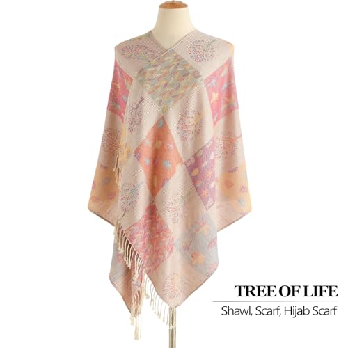 Paisley Pashmina Rave Shawl Scarf-Women's Reversible Ethnic Jacquard Pashmina Wraps for Travel - color: E#. Colorful Boho