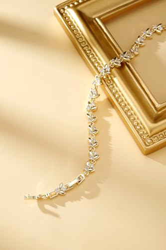 Bracelet for Women 14K Gold Plated Dainty Chain Simple Jewelry - style: Crystal Leaf Tennis