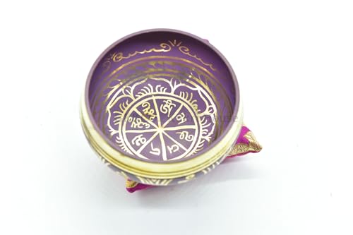 3.75" Tibetan Meditation Yoga Singing Bowl Green Set with free Wooden Mallet and Silk Cushion from Nepal, Singing bowls. (Purple) - color: Purple