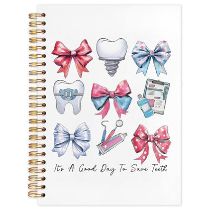 WUCHJ Dentist Gifts Notebook, Dental Hygienist Assistant Gifts Journal, Coquette Bow Dental Spiral Notebook Journal for Note Taking, Dentist Office Supplies, 5.5x8.3 Inch - color: Pink Bow Dentist
