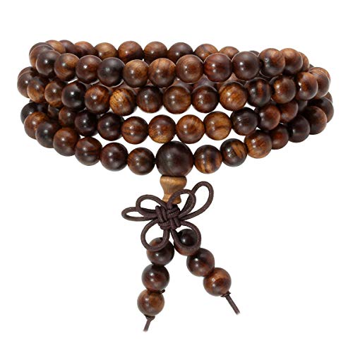 Eigso 6mm 8 mm Natural Mala Beads Wristlets for Women Men 108 Lava Rocks Healing Tibetan Prayer Bracelet Necklace for Man Woman - color: C:6mm Natural Wood