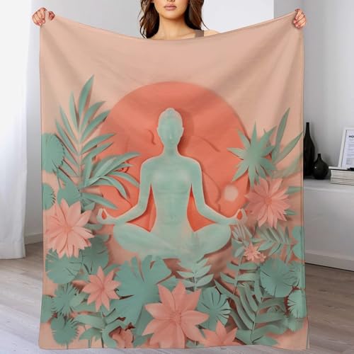 Funny Yoga Silhouette Throw Blanket, Soft Cozy Warm Flannel Meditation Flower Botanical Leaf Blanket for Couch Sofa Bed, 40"x50" - color: Funny Yoga Silhouette, size: 40"x50"