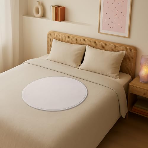 Dame Products Thro Blanket, Waterproof Bed Blanket & Spill Proof Throw, Breathable Cotton Cover, Machine Washable Mattress & Furniture Protector, Portable with Travel Bag, Circle Shape, Oat Color - color: Oat