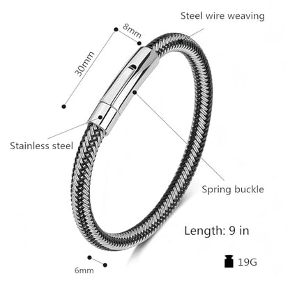 Men's Leather Bracelet, Stackable Stainless Steel Clasp Bracelets for Men Stylish Birthday, Thanksgiving, Valentine's Day Gift for My Man - style: 9" Gunmetal Color Button
