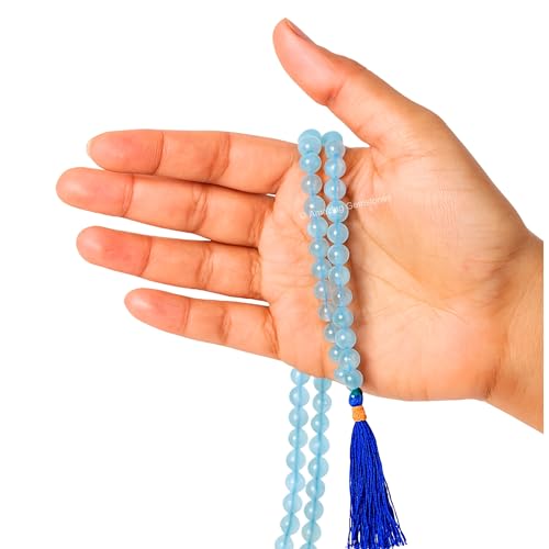 Amazing Gemstone Aquamarine Mala Beads - 108 Prayer Beads for Meditation and Mindfulness Practice, Handcrafted Mala Beads with Natural Gemstones for Spiritual Healing and Relaxation (Plain) - color: Aquamarine, style: Plain
