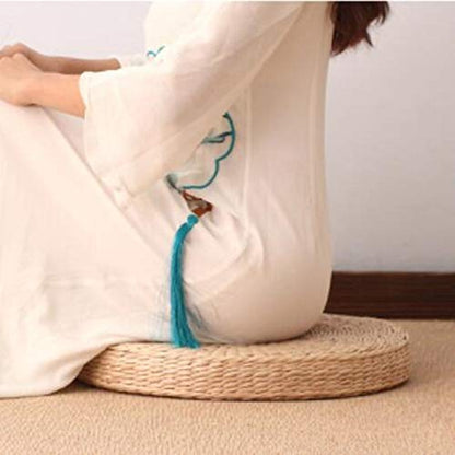 Emivery Woven Straw Cushion Tatami Floor Sitting Pillow Round Woven Yoga Mat for Home Dining Room Outdoor Garden Decor 15.7 inches