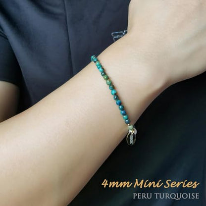 Morchic 4mm Natural Gemstone Beads Stretch Bracelet for Women, With Freshwater Pearls, Energy Gem Birthday Gift for Her 7.2” - color: Peru Turquoise