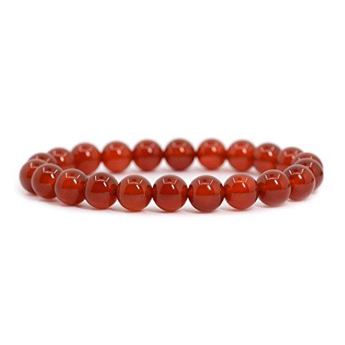 Justinstones Gem Semi Precious Gemstone 8mm Round Beads Stretch Bracelet 7 Inch Unisex - color: Red Agate