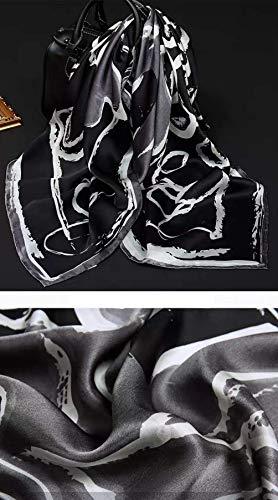 ANDANTINO 100% Pure Mulberry Silk Scarf 35" Large Square Lightweight Headscarf –Women’s Hair Wraps-With Gift Packed - color: 1-black