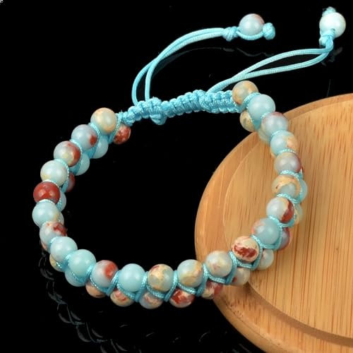 MASSIVE BEADS Double Layer Natural Chakra Healing Power Crystals Macrame Bracelet Yoga Stone Beads Gemstone Meditation Relax Anxiety Bangle for Unisex Women Men - color: Imperial Jasper, size: 6mm