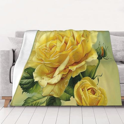 Yellow Rose Prints Throw Blanket (320g Flannel) Anti-Pilling Warm Fuzzy Blankets for Bed Sofa Couch Travel 40x30 Inch - color: Yellow Rose, size: 40x30 Inch