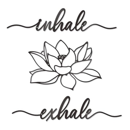 KOYILTD Inhale Exhale Lotus Flower Wall Art Black Metal Zen Decor Large Black Modern Inhale Exhale Lotus Flower Wall Sign Metal Decor for Indoors or Outdoors (Elegant, Lotus 1)
