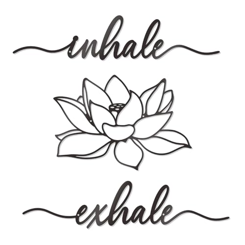 KOYILTD Inhale Exhale Lotus Flower Wall Art Black Metal Zen Decor Large Black Modern Inhale Exhale Lotus Flower Wall Sign Metal Decor for Indoors or Outdoors (Elegant, Lotus 1)