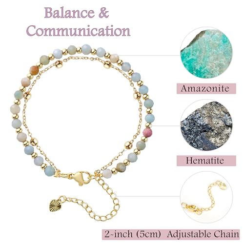 Farfume Crystal Bracelet Beaded Bracelets 4mm Natural Stone Beads Gemstone Handmade Jewelry Gift for Women - color: Amazonite-Calming