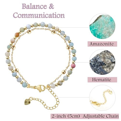 Farfume Crystal Bracelet Beaded Bracelets 4mm Natural Stone Beads Gemstone Handmade Jewelry Gift for Women - color: Amazonite-Calming