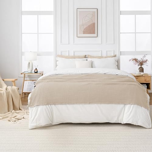 Esterra Muslin Throw Blanket 50x65 Inches Cozy Soft Lightweight Pre-Washed Cotton Blanket, All Season Breathable 4-Layer Gauze Blanket Throw for Sofa Couch Bed, Neutral - color: 02 - Neutral, size: Throw (50"x65")