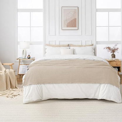Esterra Muslin Throw Blanket 50x65 Inches Cozy Soft Lightweight Pre-Washed Cotton Blanket, All Season Breathable 4-Layer Gauze Blanket Throw for Sofa Couch Bed, Neutral - color: 02 - Neutral, size: Throw (50"x65")