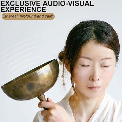 Handheld Metal Singing Bowl,Easy to Carry Meditation Sound Bowl, Removable Meditation Yoga Buddha Sound,Tibetan Meditation Set for Yoga, Chakras, Unique Gift,19-20cm - size: 19