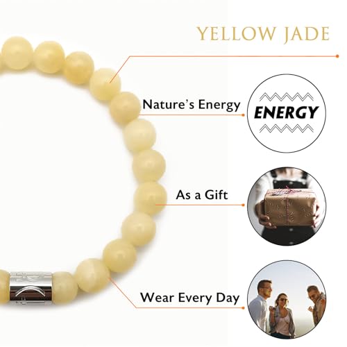 Morchic 8mm Genuine Gemstone Stretch Bracelet for Women Men Unisex, Natural Energy Crystal Stone Beads, Classic Simple Design Cuff Birthday Gift 7.5 Inch - color: Yellow Jade