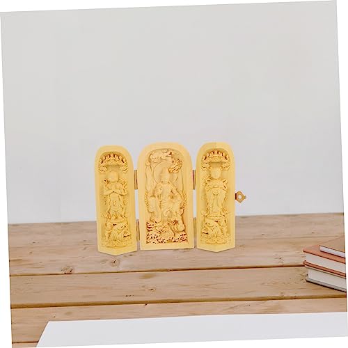 Happyyami Wood Buddha Statue Figurine Handcrafted Huangyang Wood 3-Compartment Box Home Decor for Meditation and Zen Spaces
