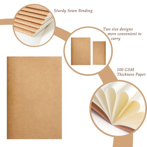 Kraft Notebooks Bulk, Blank Journals Notebook for Office, Unlined Composition Notebook for Kids, Student, Sketchbooks and Journaling Notebooks for Work, School & 60 Pages&A5&Mini Size(2Pack 8.3"×5.5", 3Pack 7.4"×4")